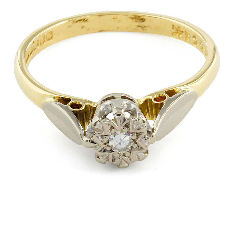 18ct gold 2 tone Diamond solitaire Ring size O